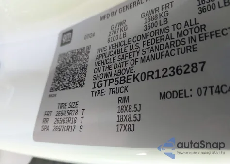 2024 GMC Canyon 2Wd Elevation из США, поврежденный, VIN 1GTP5BEK0R1236287